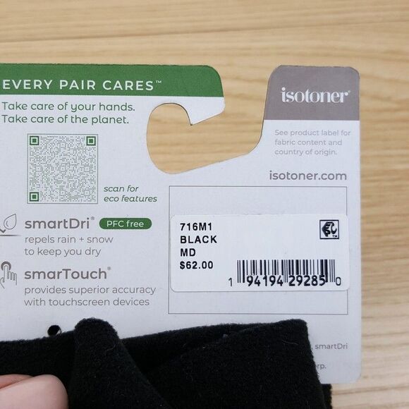 ISOTONER Gloves Mens Medium Black Over the Wrist Lined Touchscreen Water Repel - Picture 5 of 6